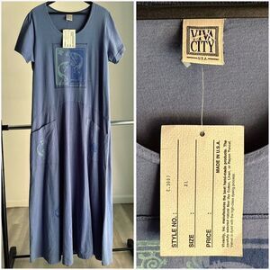 Viva City USA Blue Short Sleeve Maxi Dress Size XL Made in USA